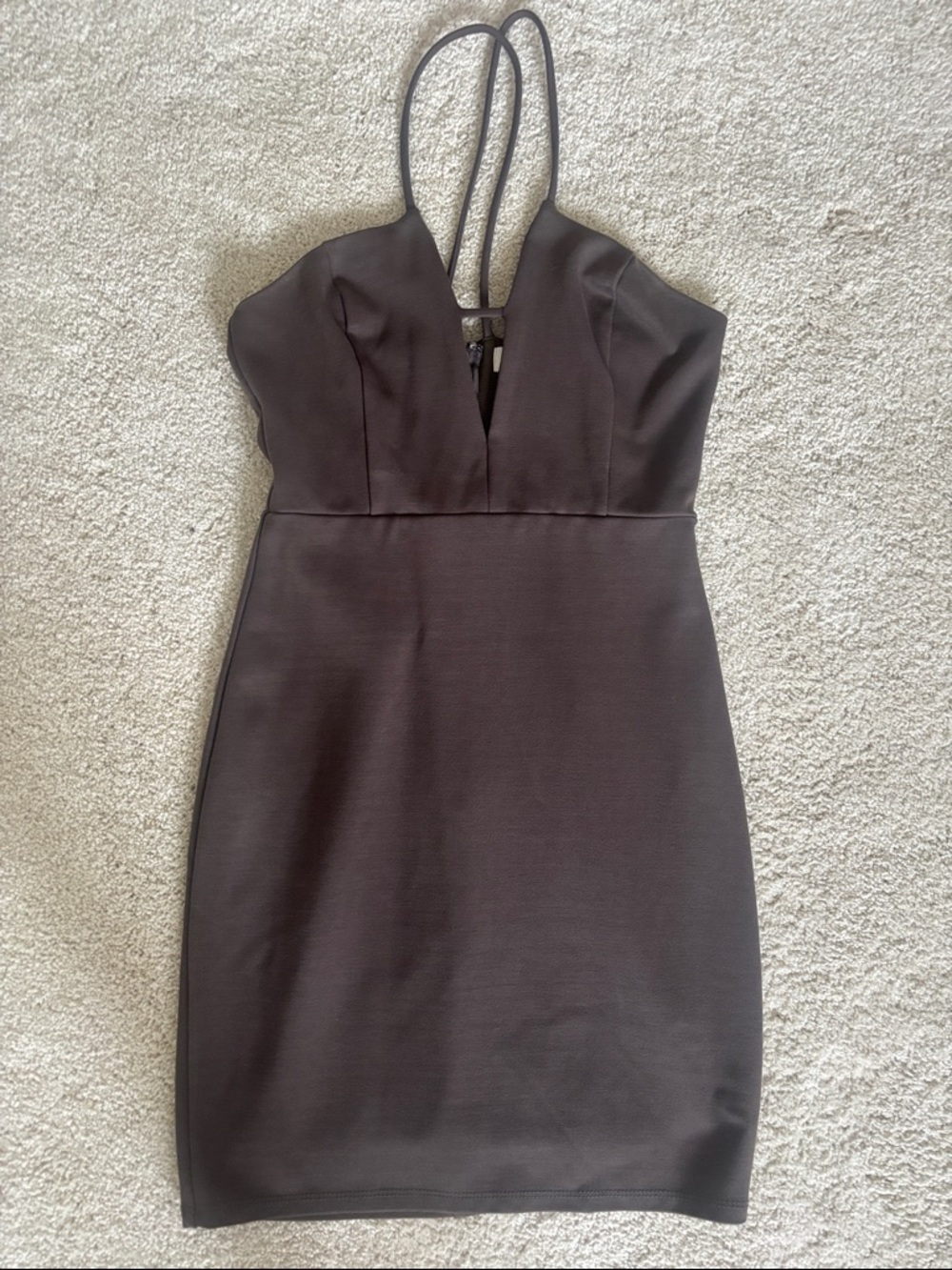 Astr Brown  Plunge-Neck Spaghetti-Strap Mini Dress